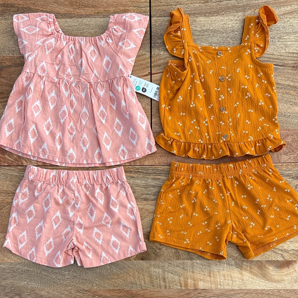 Carter's 2 Piece Summer Short Sets Coral Pumpkin 2T